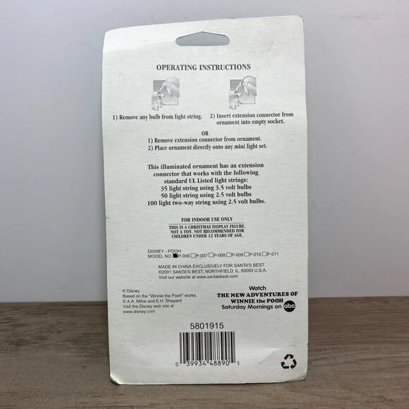 Winnie the Pooh EZ-Light Illuminated Ornament Santa's Best 2001 - Picture 4 of 4